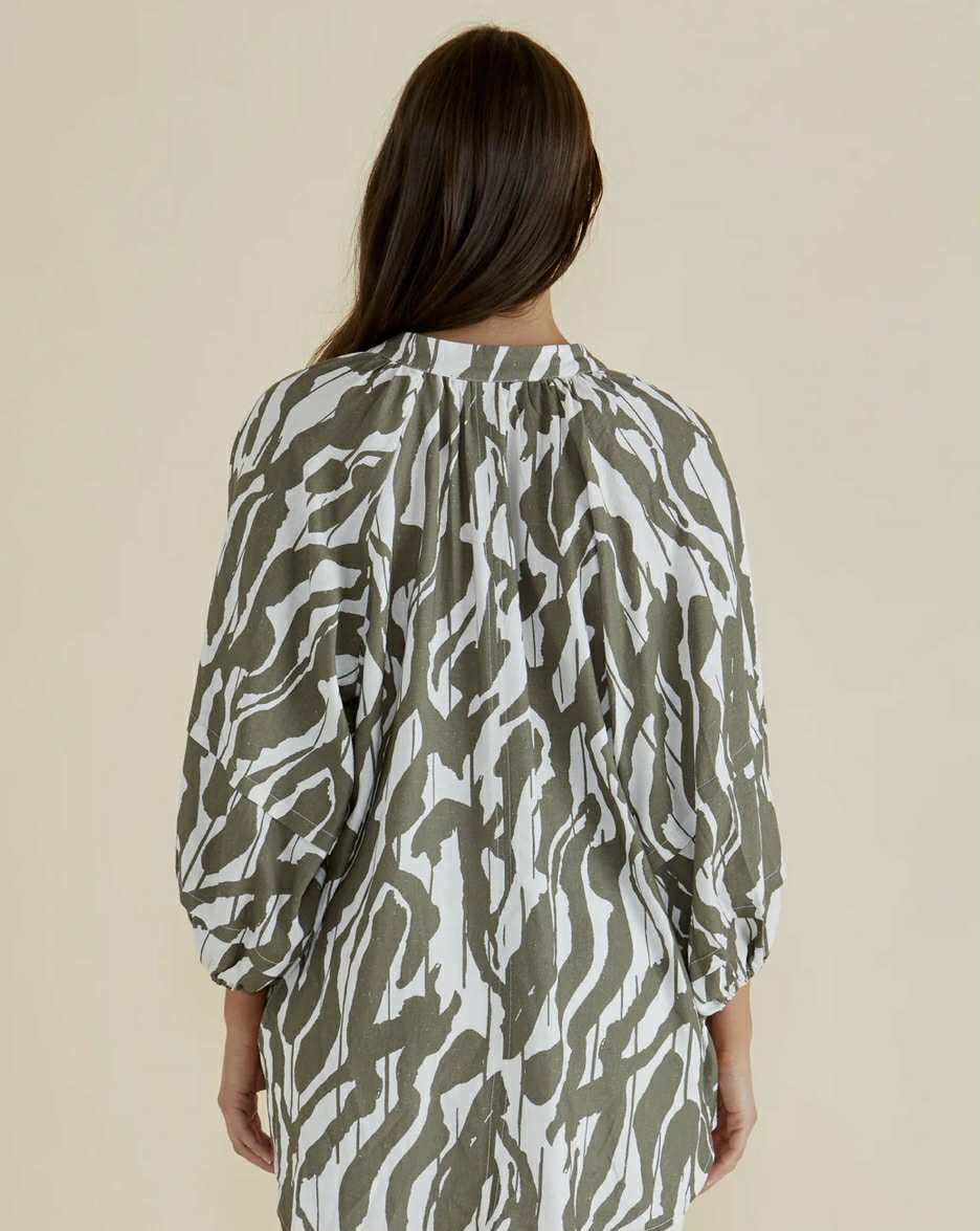Grazia Blouse - Khaki Pattern