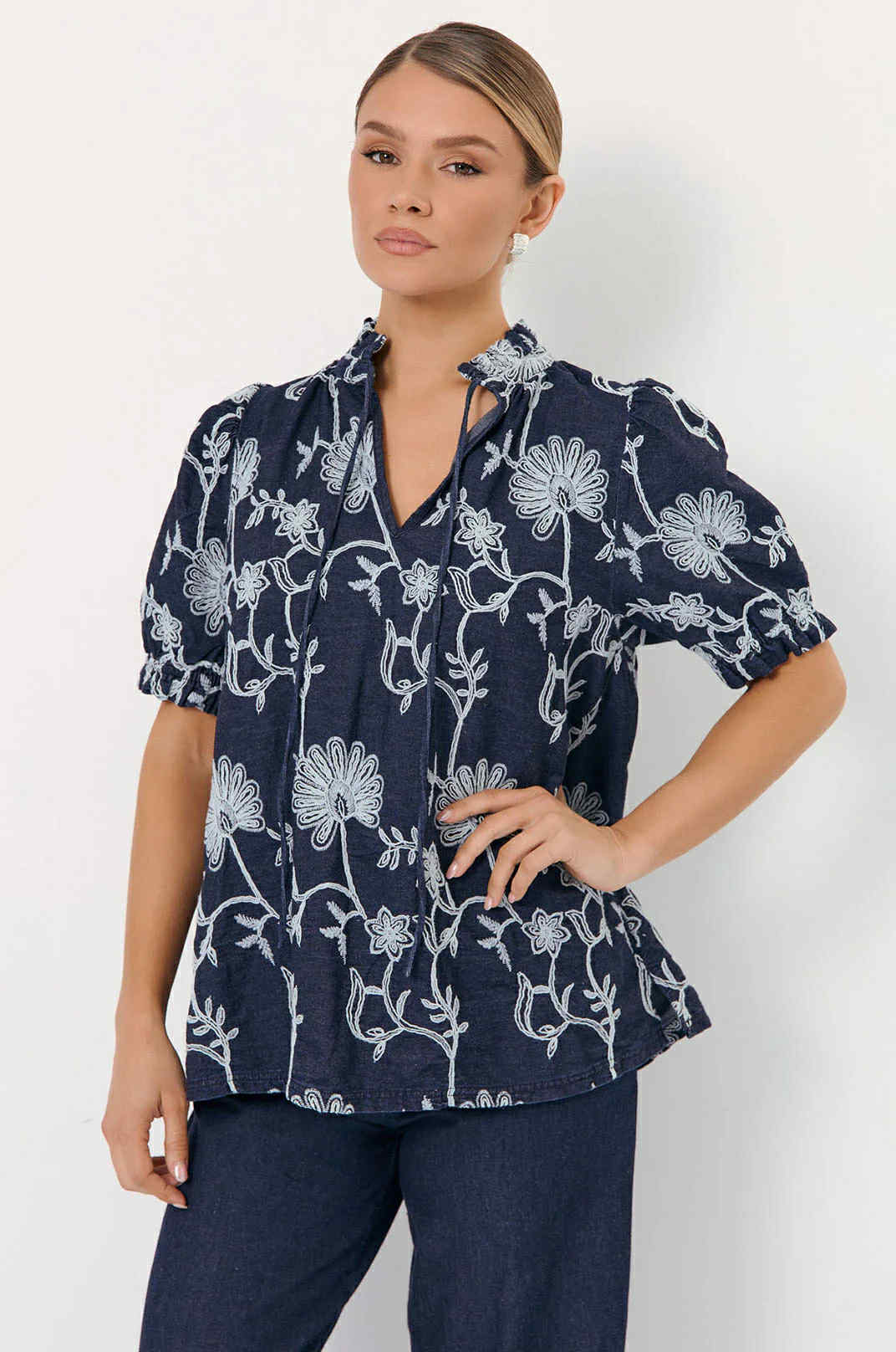Sandra Embroidered Denim Top