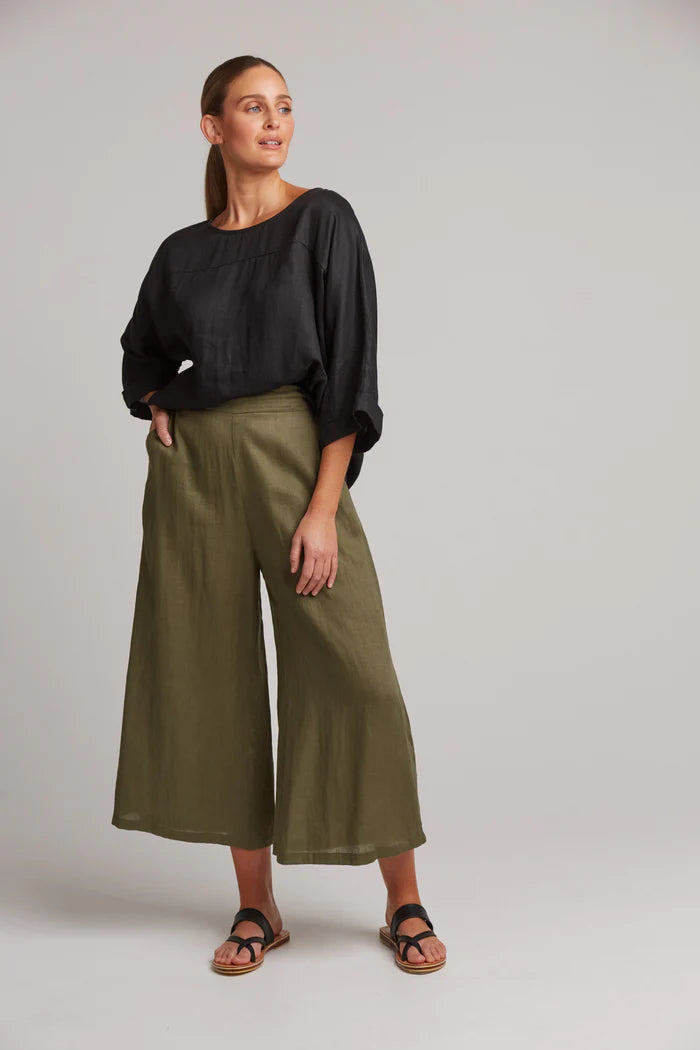 Studio Linen Crop Pant - Green