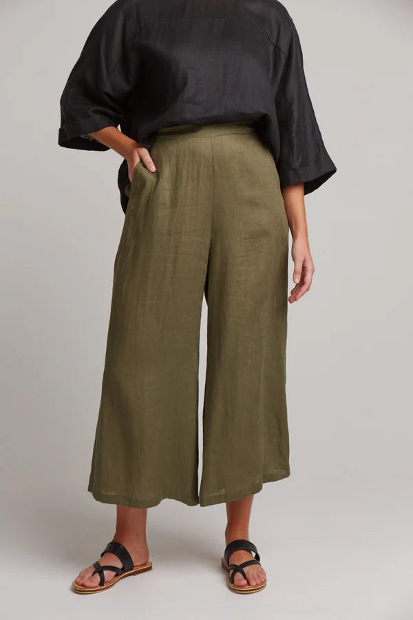 Studio Linen Crop Pant - Green