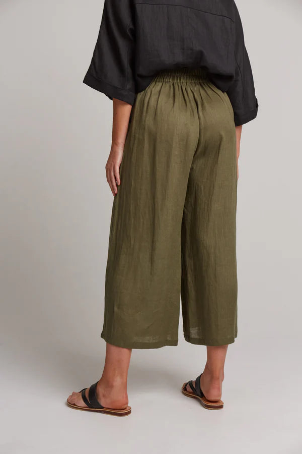 Studio Linen Crop Pant - Green