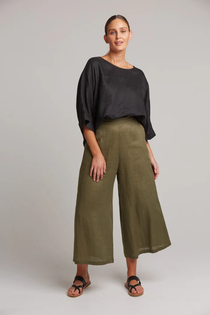 Studio Linen Crop Pant - Green