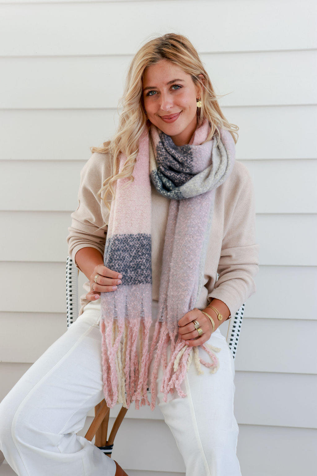 Carly Scarf - Pink/Grey/Cream