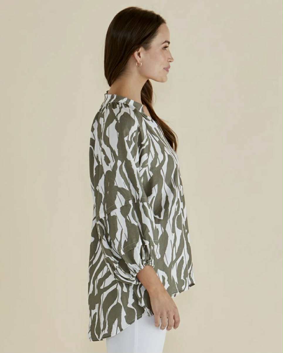 Grazia Blouse - Khaki Pattern