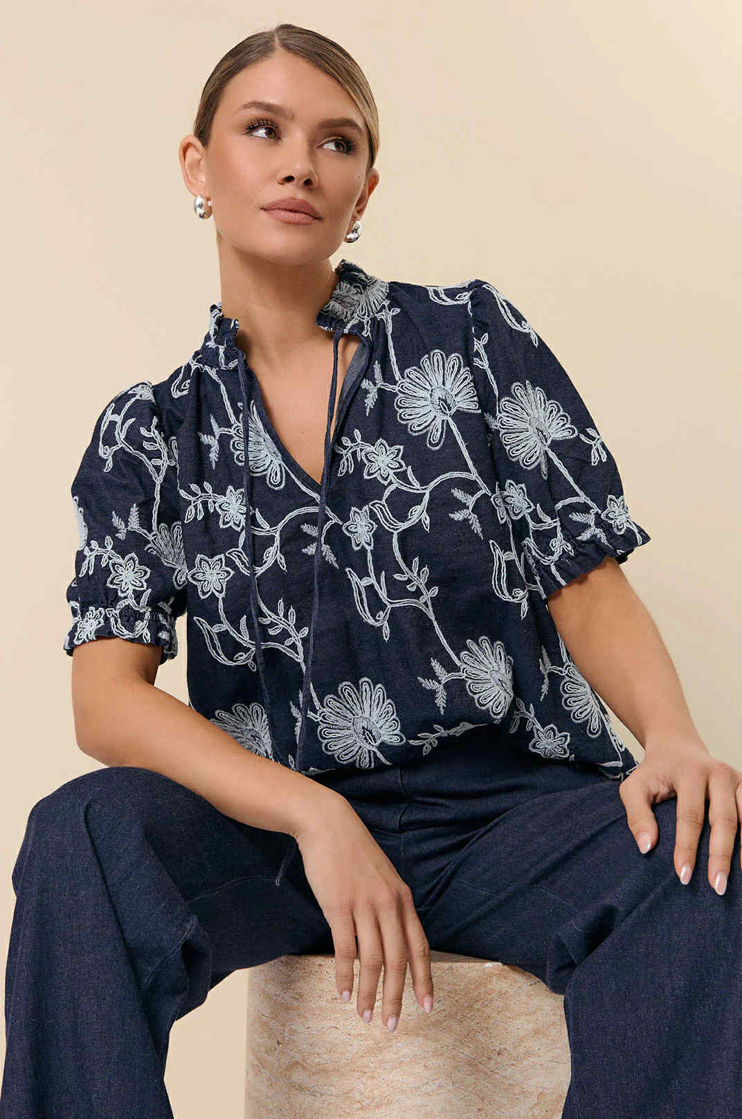 Sandra Embroidered Denim Top