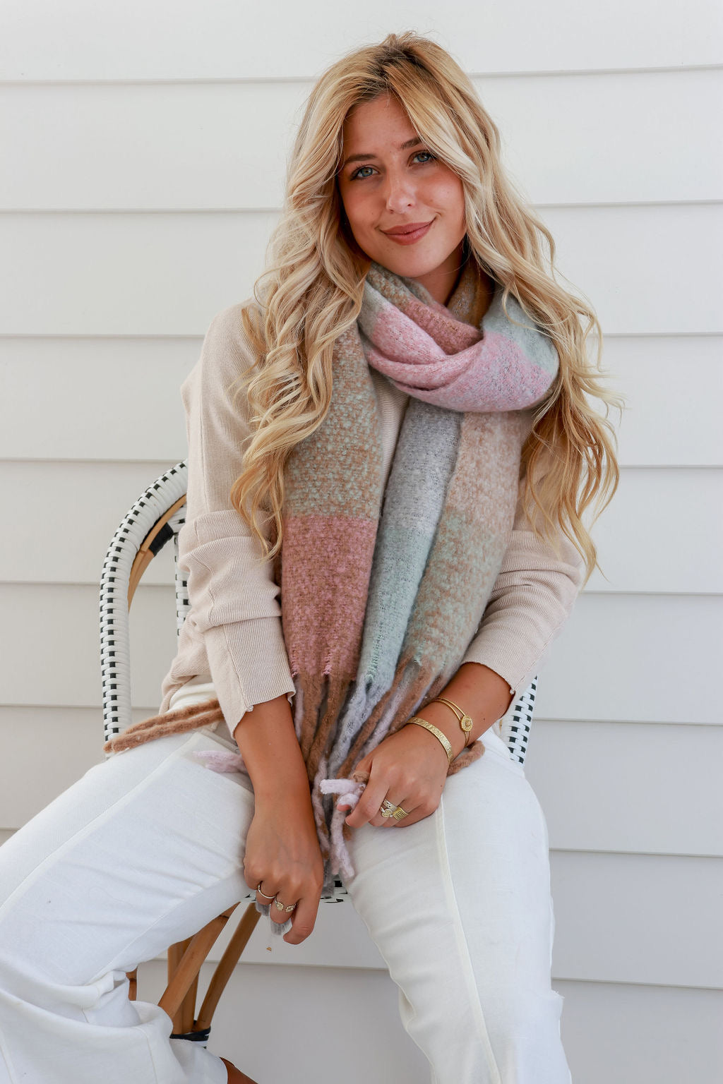 Scarlet Scarf - Light Brown/Rust/Pale Blue/Natural