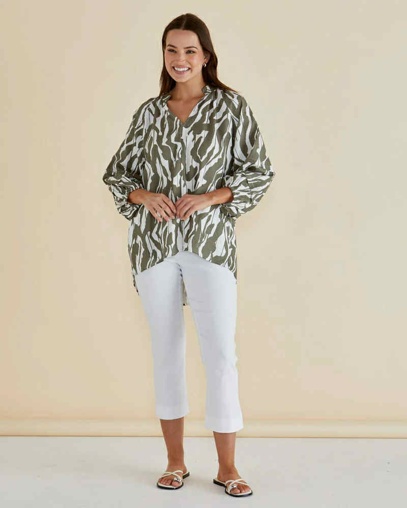 Grazia Blouse - Khaki Pattern