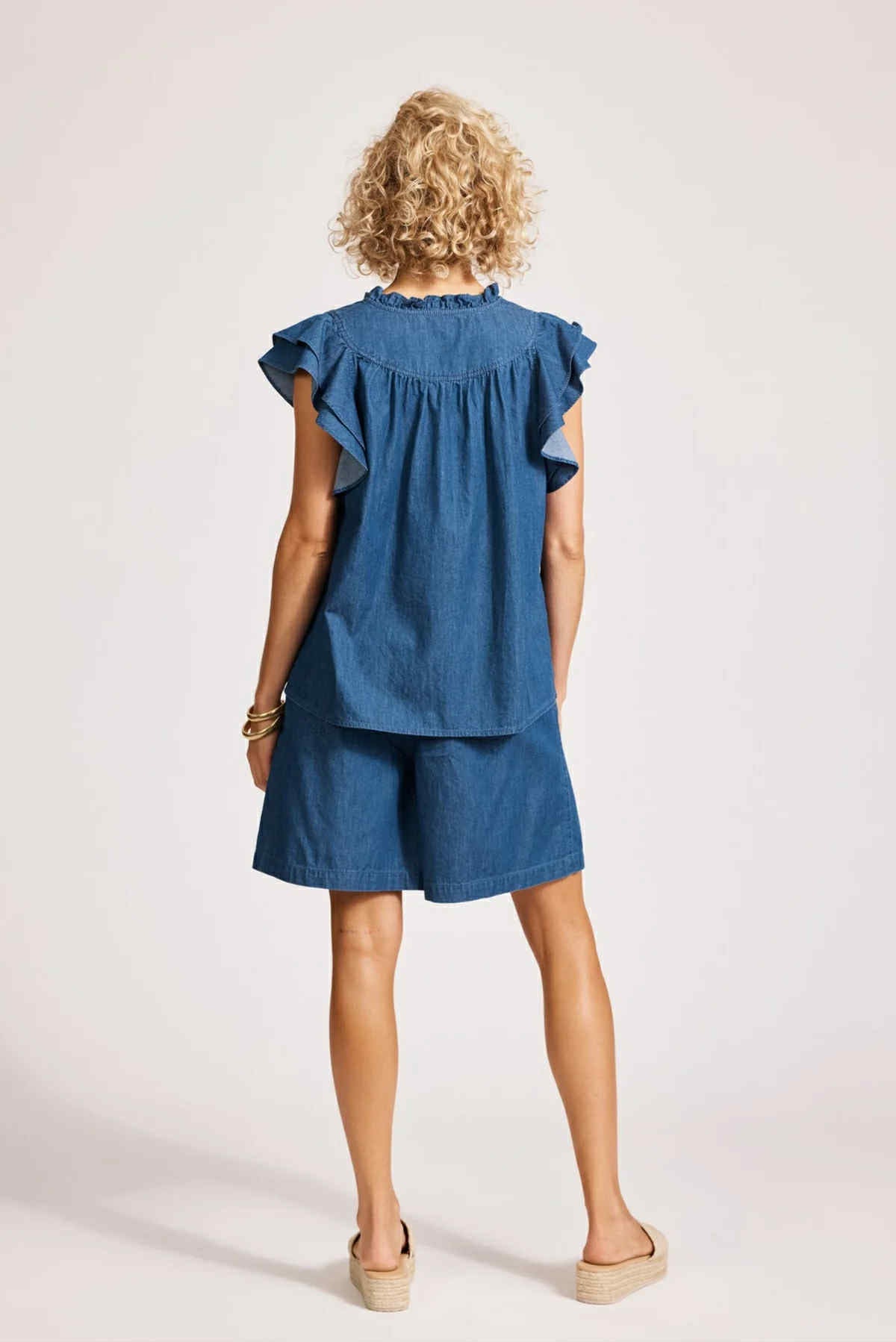 Melenia denim frill top