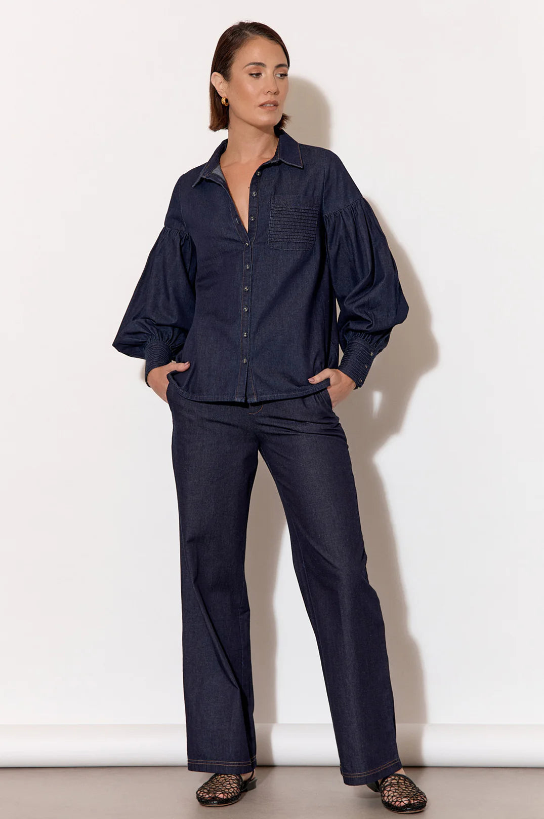 Ebony Pintuck Detail Denim Shirt
