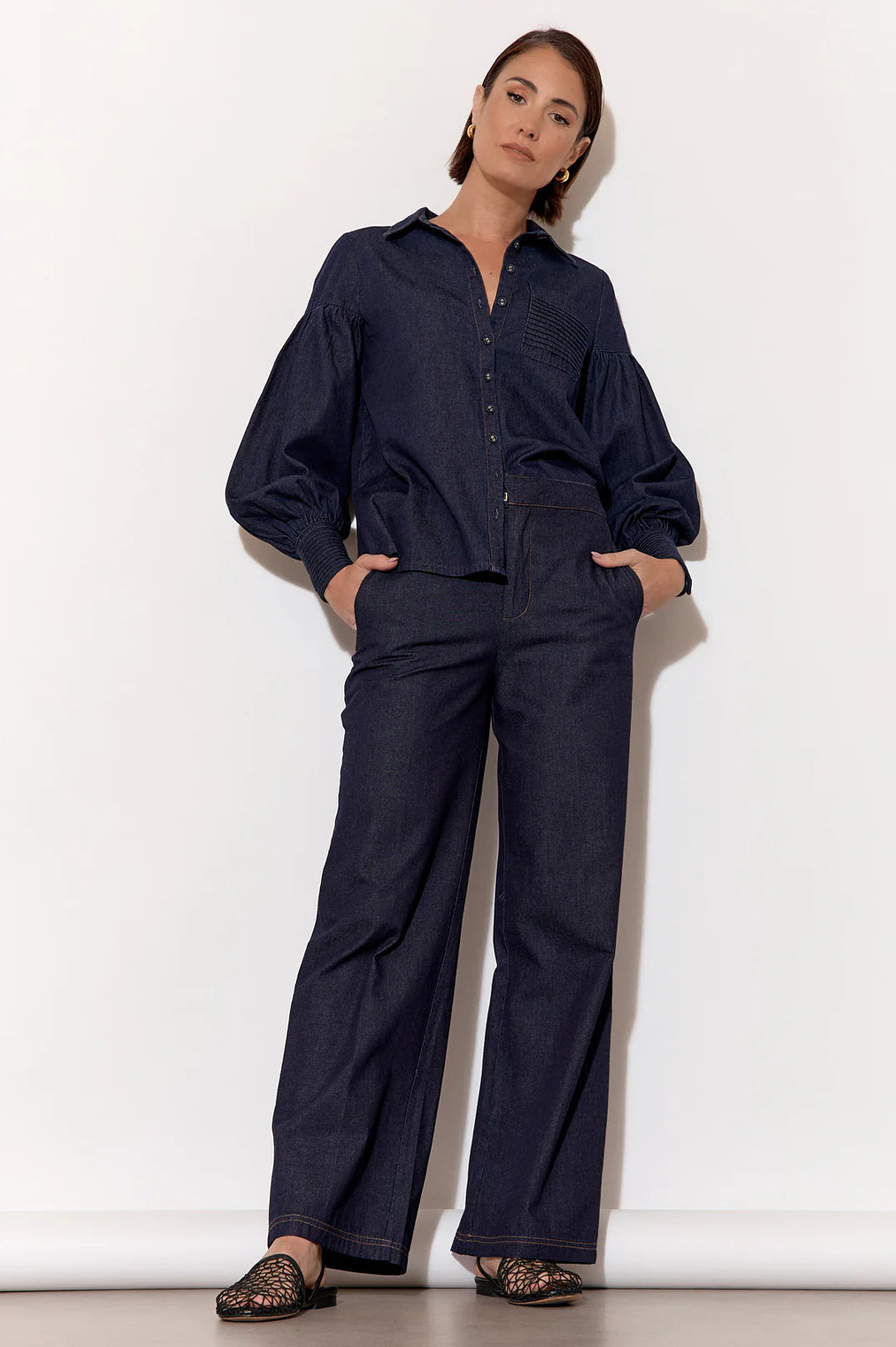 Ebony Pintuck Detail Denim Shirt