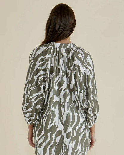 Grazia Blouse - Khaki Pattern