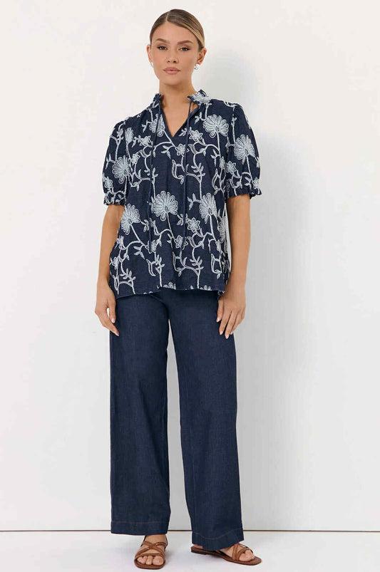 Sandra Embroidered Denim Top