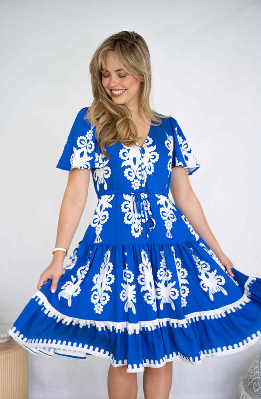 Blooms Dress-Cobalt