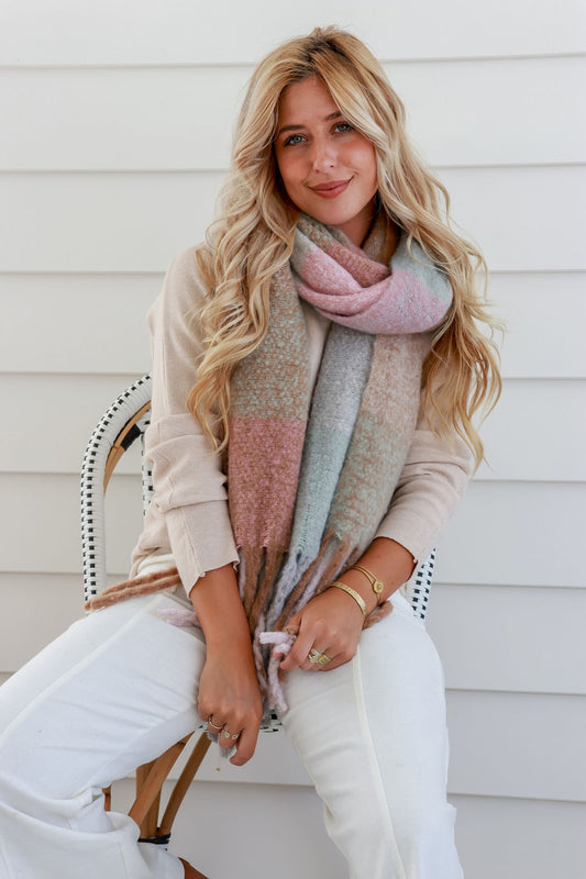 Scarlet Scarf - Light Brown/Rust/Pale Blue/Natural