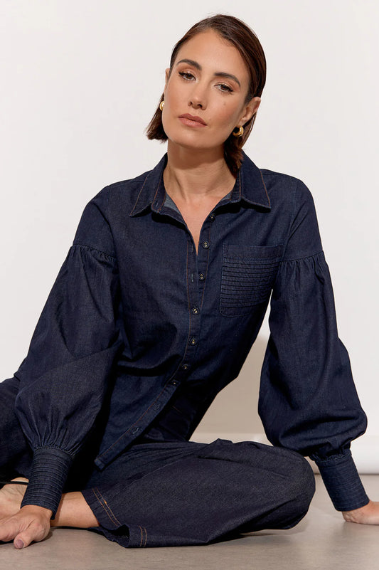 Ebony Pintuck Detail Denim Shirt