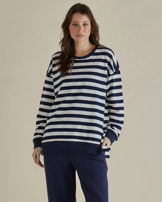 Navy Stripe Easy Crew Sweat