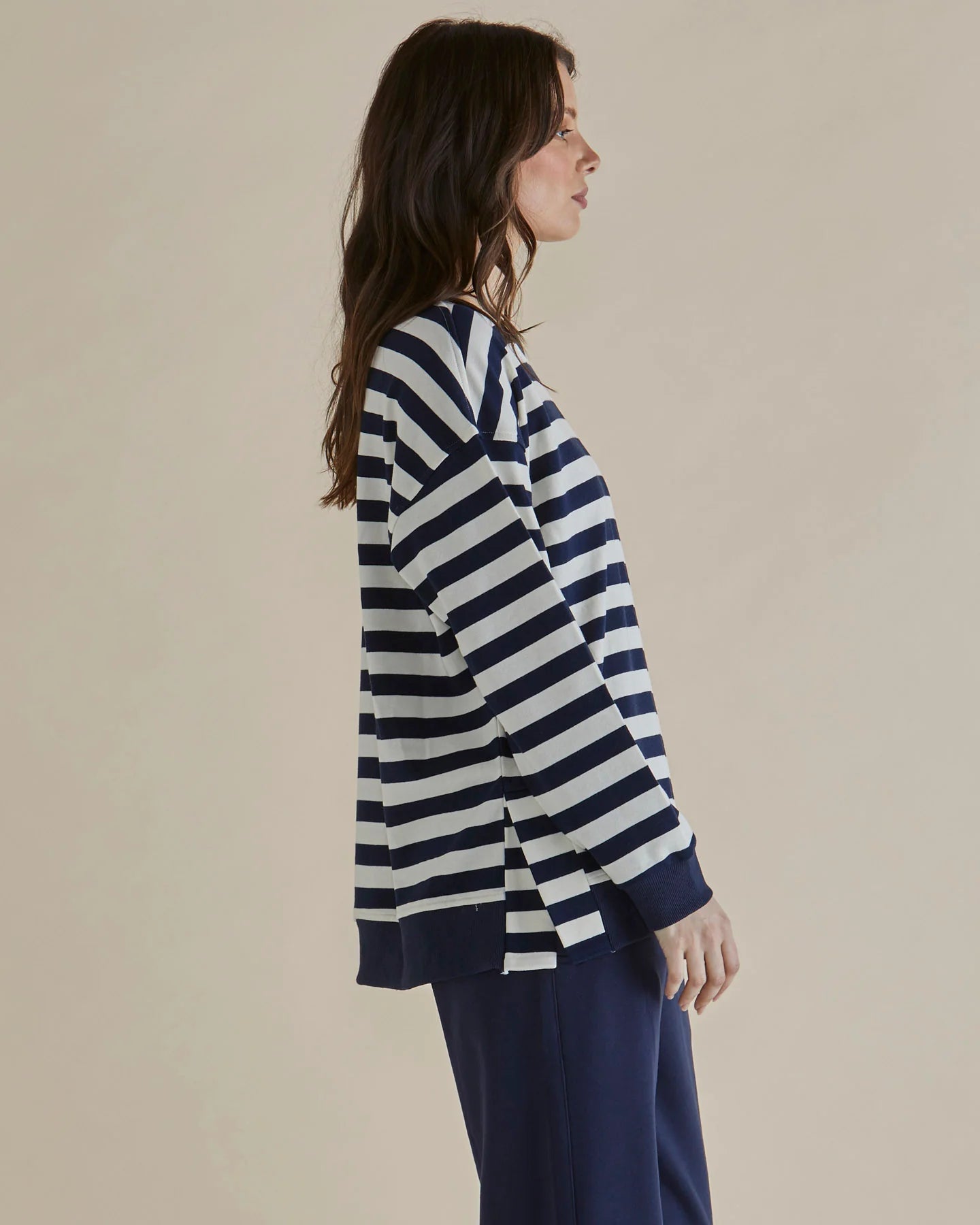 Navy Stripe Easy Crew Sweat