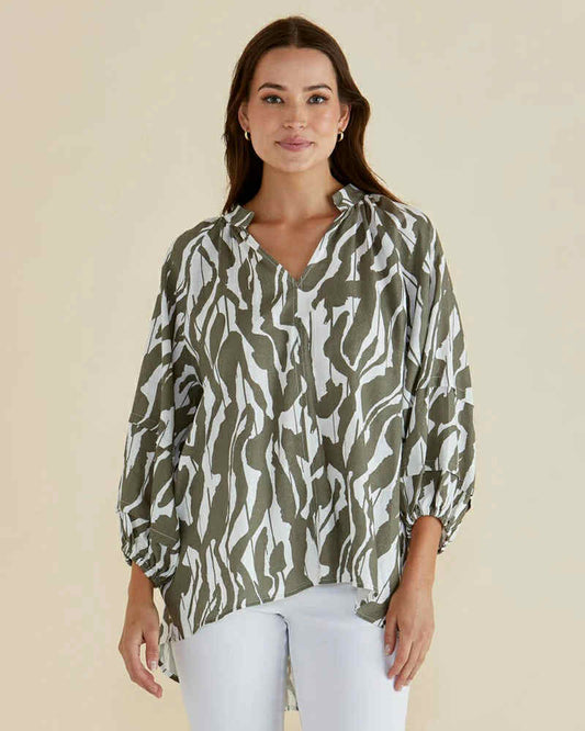 Grazia Blouse - Khaki Pattern