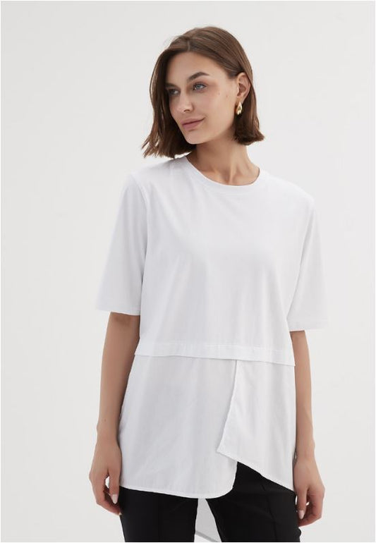 Split Back Combi Tee - White